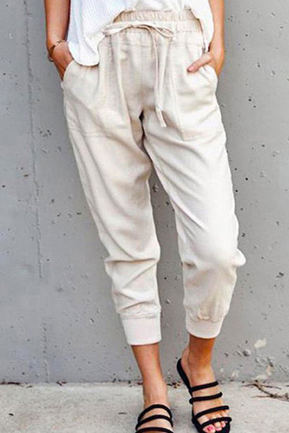 Margovil Tie Waist Cotton Linen Joggers with Pockets