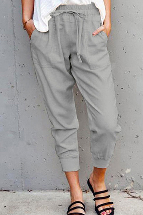 Margovil Tie Waist Cotton Linen Joggers with Pockets