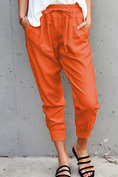 Margovil Tie Waist Cotton Linen Joggers with Pockets