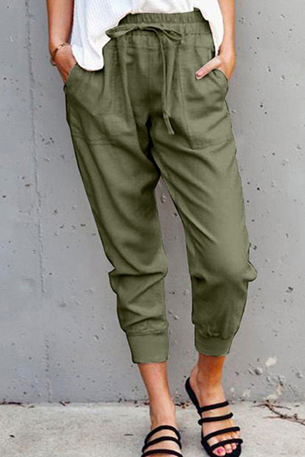 Margovil Tie Waist Cotton Linen Joggers with Pockets