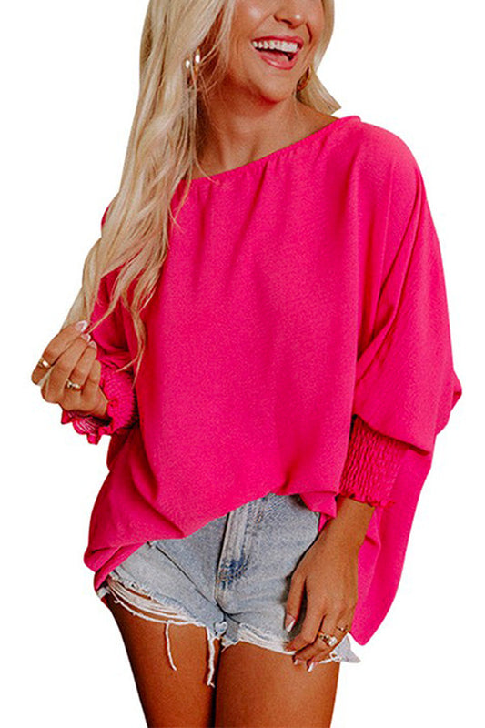 Margovil Crewneck Frill Smocked Sleeve Cozy Top