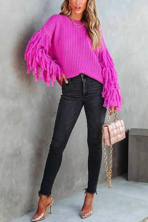 Margovil Crewneck Tassel Long Sleeve Loose Sweater