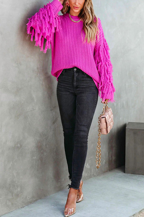 Margovil Crewneck Tassel Long Sleeve Loose Sweater