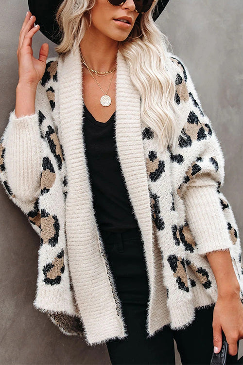 Margovil Stylish Open Front Leopard Sweater Cardigans