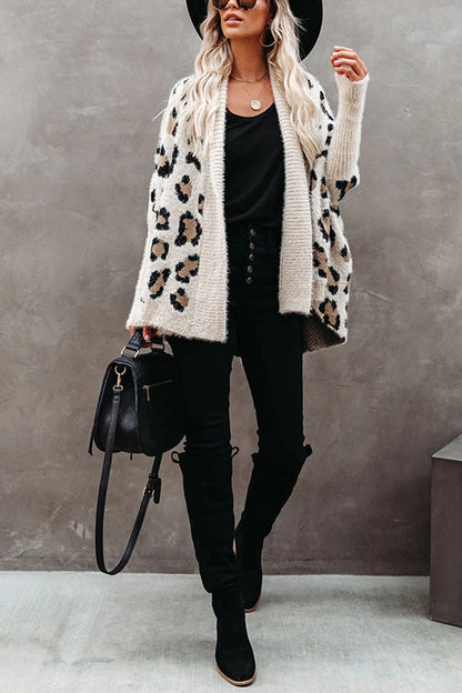 Margovil Stylish Open Front Leopard Sweater Cardigans