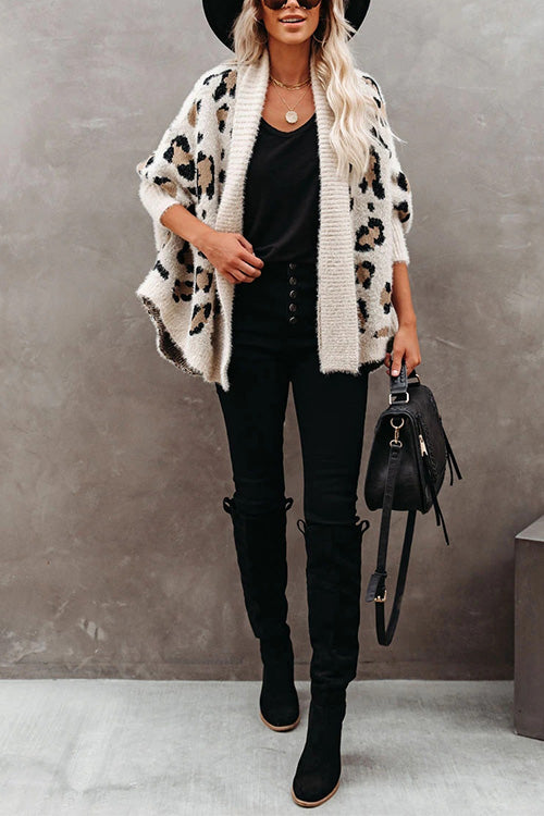 Margovil Stylish Open Front Leopard Sweater Cardigans