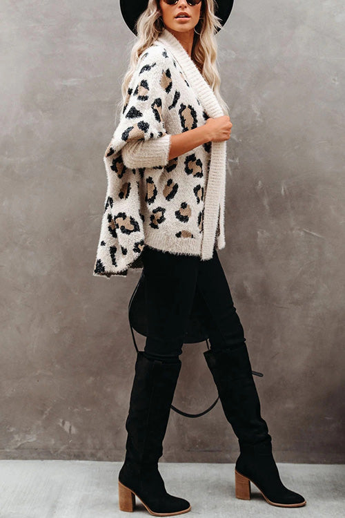 Margovil Stylish Open Front Leopard Sweater Cardigans