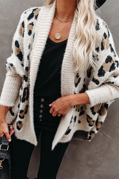 Margovil Stylish Open Front Leopard Sweater Cardigans