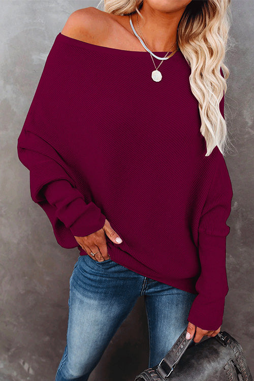 Margovil Off Shoulder Raglan Sleeve Loose Sweater