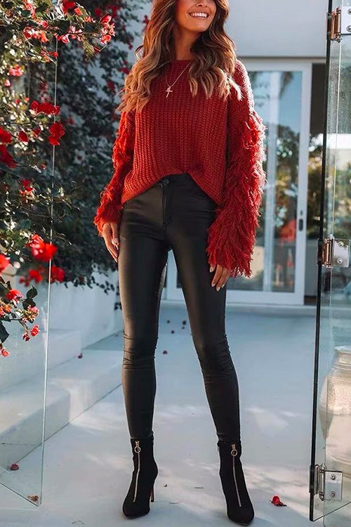 Margovil Stylish Tassel Long Sleeve Knit Pullover Sweater