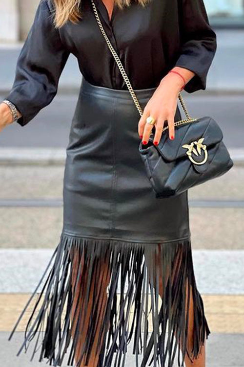 Margovil Tassel High Waist Faux Leather Skirts