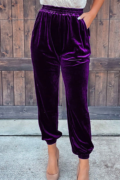 Margovil Elastic Waist Velvet Joggers Pants with Pockets