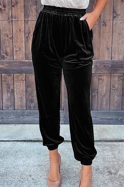 Margovil Elastic Waist Velvet Joggers Pants with Pockets