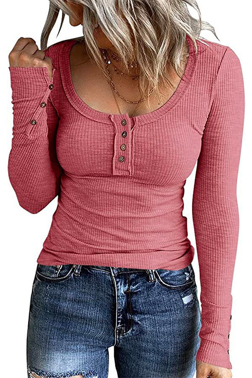 Margovil Crewneck Buttons Long Sleeve Bottoming Top