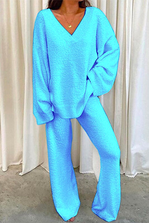 Margovil V Neck Batwing Sleeve Top and Straight Leg Pants Loungewear Set