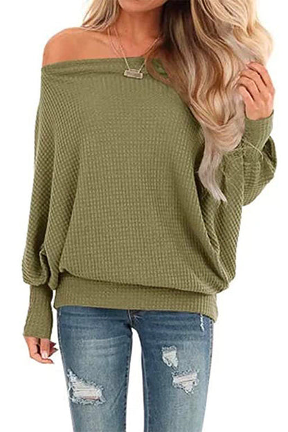 Margovil Solid Batwing Long Sleeves Waffle Top