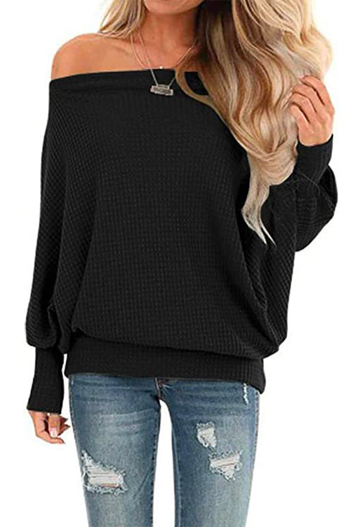 Margovil Solid Batwing Long Sleeves Waffle Top