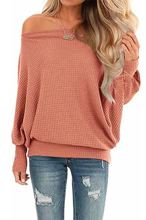 Margovil Solid Batwing Long Sleeves Waffle Top