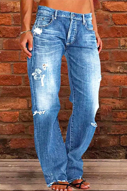 Margovil Casual One Button Ripped Jeans with Pockets