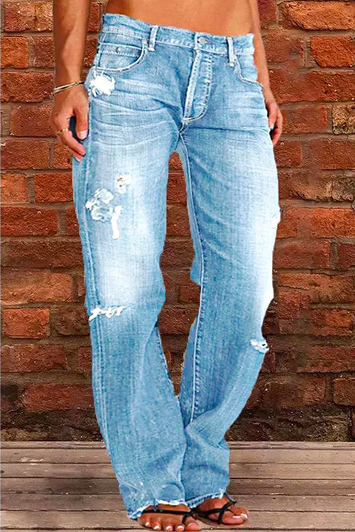 Margovil Casual One Button Ripped Jeans with Pockets