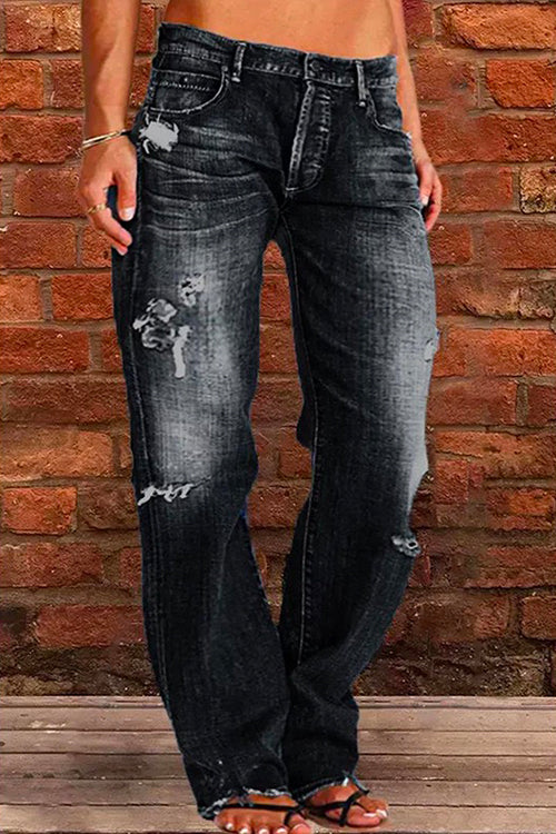 Margovil Casual One Button Ripped Jeans with Pockets