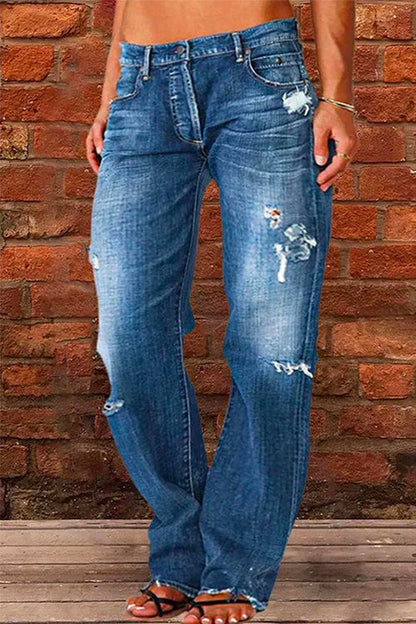 Margovil Casual One Button Ripped Jeans with Pockets