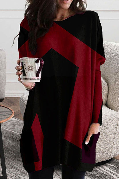 Margovil Crewneck Long Sleeve Color Block Dress with Pockets