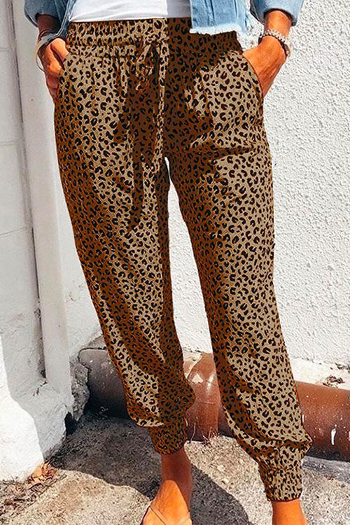 Margovil Casual Tie Waist Leopard Joggers Pants with Pockets