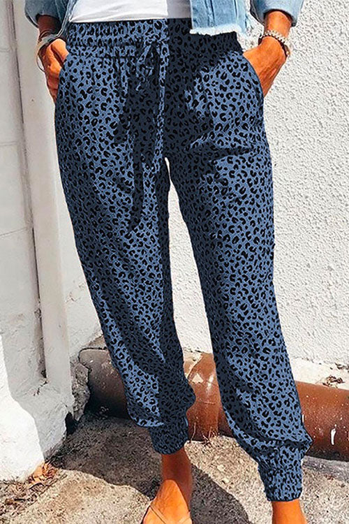 Margovil Casual Tie Waist Leopard Joggers Pants with Pockets