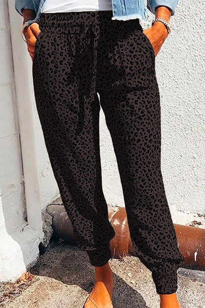 Margovil Casual Tie Waist Leopard Joggers Pants with Pockets