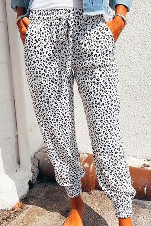 Margovil Casual Tie Waist Leopard Joggers Pants with Pockets