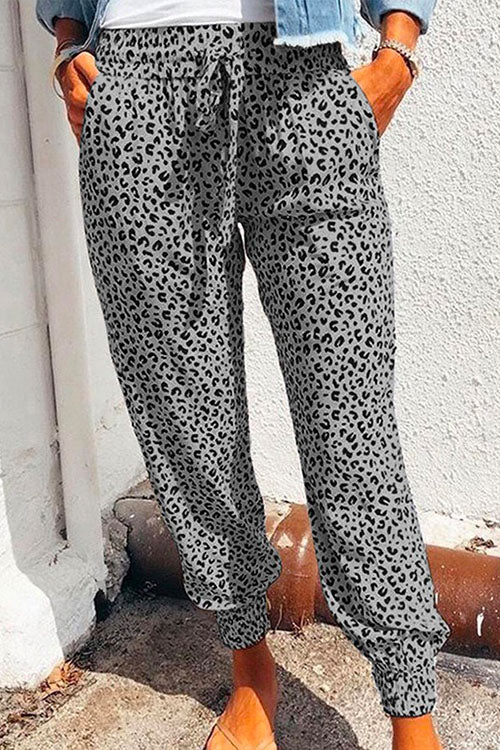 Margovil Casual Tie Waist Leopard Joggers Pants with Pockets