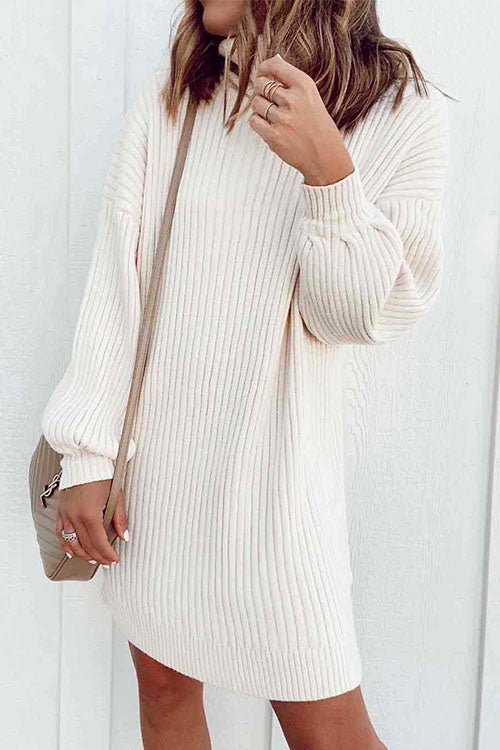 Margovil Stylish Turtleneck Lantern Sleeve Sweater Dress