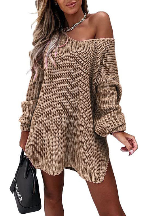 Margovil V Neck Lantern Sleeve Swing Sweaters