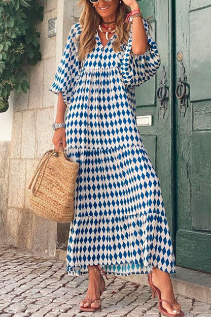 Margovil Puff Sleeve Geometry Printed Swing Dress