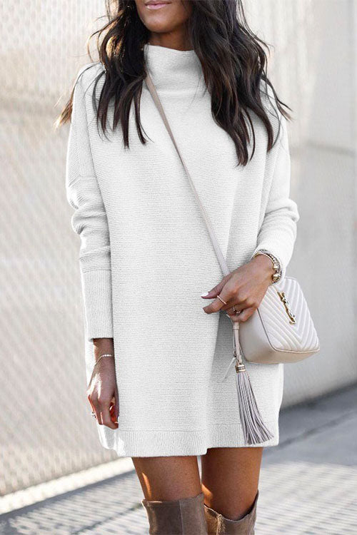 Margovil Solid Crewneck Long Sleeve Knit Dress