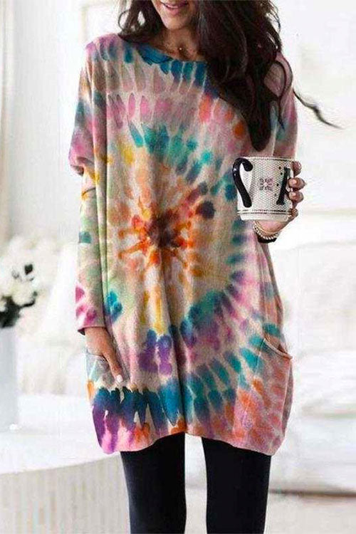 Margovil Crewneck Batwing Sleeve Printed Sweatshirt Dress