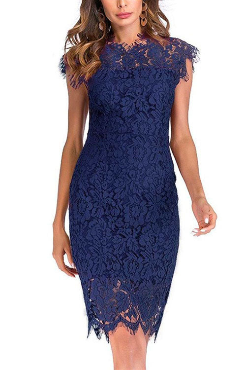 Margovil Sleeveless High Waist Floral Lace Bodycon Dress