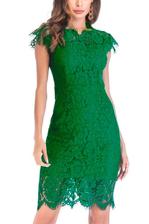 Margovil Sleeveless High Waist Floral Lace Bodycon Dress