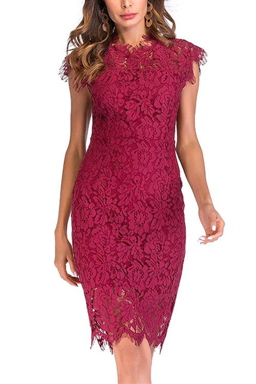 Margovil Sleeveless High Waist Floral Lace Bodycon Dress