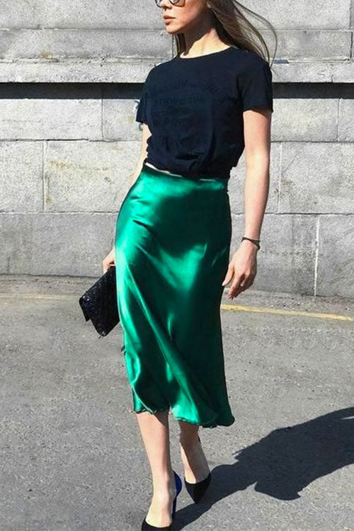 Margovil Fashion Style High Waist Satin Skirts