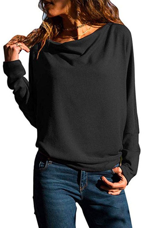 Margovil Solid Batwing Long Sleeve Loose T Shirt