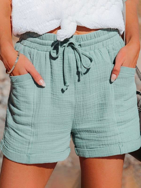 Margovil Tie Waist Cotton Linen Shorts with Pockets