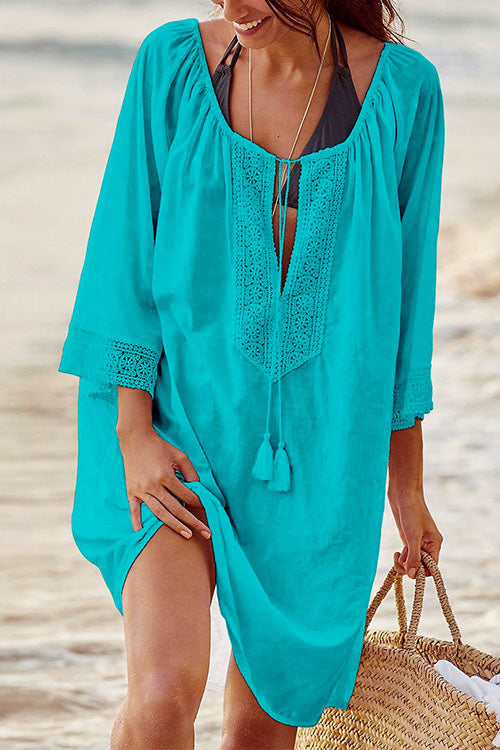 Margovil Tassel V Neck Short Sleeve Beach Dress