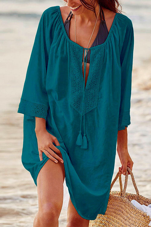 Margovil Tassel V Neck Short Sleeve Beach Dress