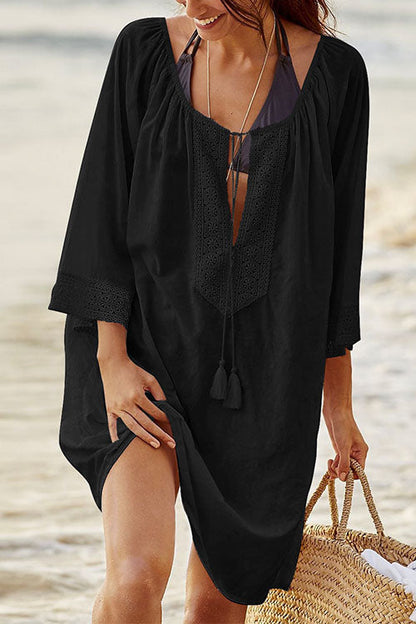 Margovil Tassel V Neck Short Sleeve Beach Dress