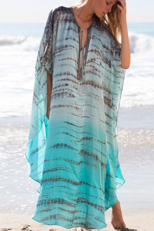 Margovil Deep V Neck Tie Dye Side Split Beach Dress