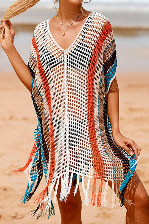 Margovil V Neck Rainbow Printed Cover Up Dress