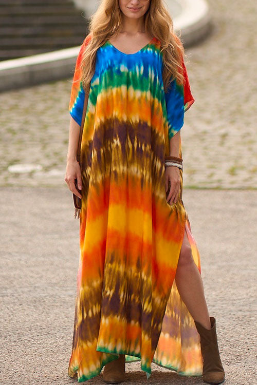 Margovil V Neck Side Split Printed Beach Dress