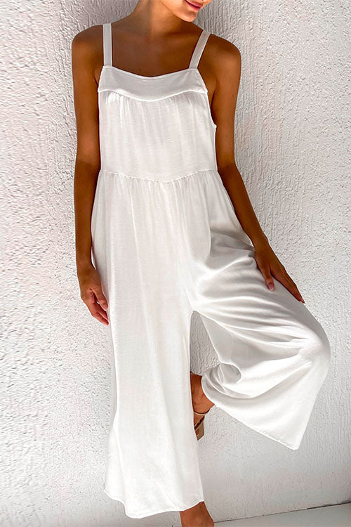 Margovil Solid Ruched Wide Leg Tank Jumpsuit